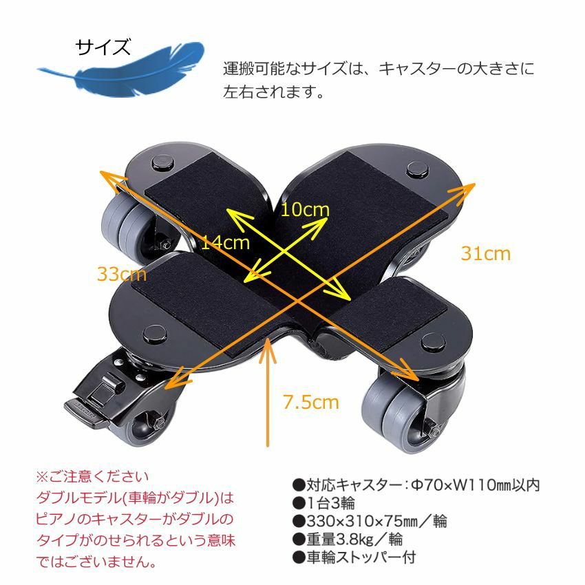 グランドピアノ 移動補助器具 グランド 補助キャスター【ダブル車輪タイプ】イトーシンミュージック | 楽器の事ならメリーネット